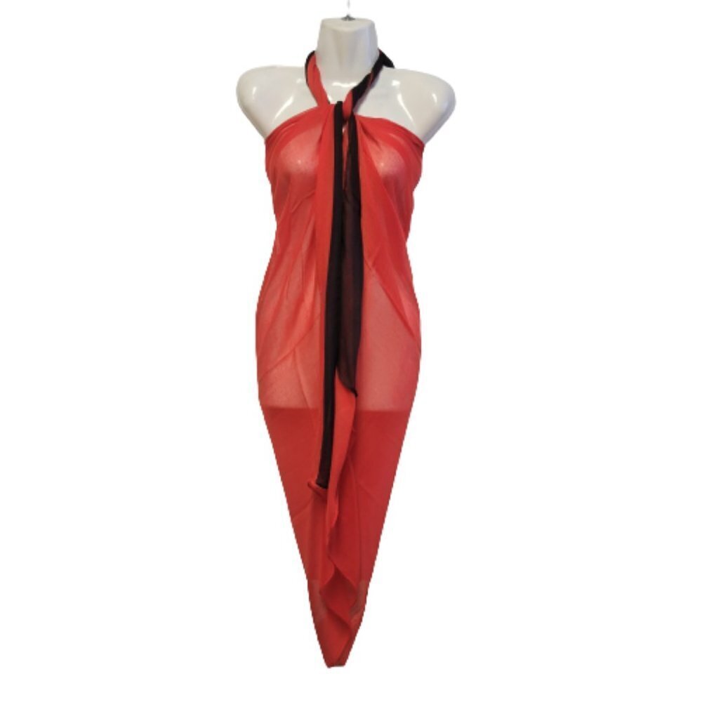 Red and Black Pareo or Sarong Beach Cover Up Large Wide Sheer Scarf - NEW